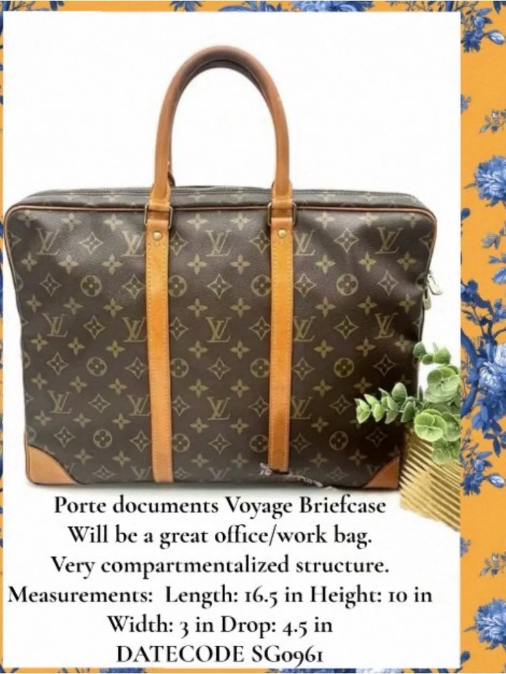 Louis Vuitton Brown Monogram Briefcase with Tan Trim